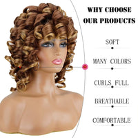 Soft Brown Blonde Big Curly Hair with Bangs Heat-Resistant Daily Synthetic Wig for African American Women