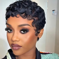 Black Curly Pixie Cut Human Hair Wig for Men - Image 2