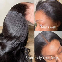 Transparent Lace Front Wig Pre Plucked Natural Black Malaysian Human Hair Wigs 180% Density Lace Frontal Wig Bleached Knots