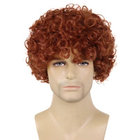 Short Red Afro Curly Synthetic Wig with Bangs for Men Male Guy Cosplay Costume Halloween Heat Resistant Hair Replacement Wigs