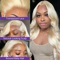 613 Blonde Body Wave Lace Frontal Wig 220% Density Brazilian Pre Plucked Human Hair 13x6 HD Transparent Lace Front Wigs