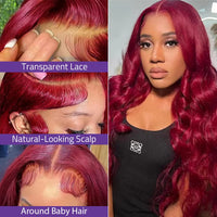 HD Lace Frontal 220% Density 99J Burgundy Body Wave Human Hair Wig Brazilian PrePlucked Wigs For Black Women