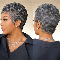 6-Inch Remy Human Hair Pixie Curly Wave Wig with Bangs Easy To Wear for Daily Use & Partie