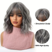 14" Black & Grey Synthetic Wig for Women - Image 3