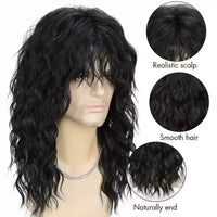 18" Black Curly Wavy Synthetic Wig for Men - Image 3