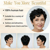 6" Curly Pixie Cut Machine Made Human Hair Wig for Women - Image 2