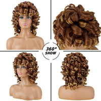 Soft Brown Blonde Big Curly Hair with Bangs Heat-Resistant Daily Synthetic Wig for African American Women