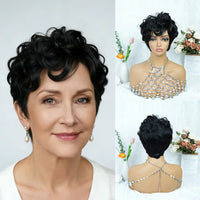 6" Curly Pixie Cut Machine Made Human Hair Wig for Women - Image 3