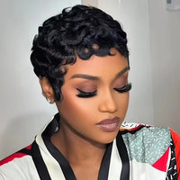 Black Curly Pixie Cut Human Hair Wig for Men - Image 3