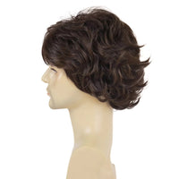 Synthetic Short Haircut Curly Wig with Bangs Short Brown Wigs for Men Curly Layered Natural Looking Realistic