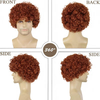 Short Red Afro Curly Synthetic Wig with Bangs for Men Male Guy Cosplay Costume Halloween Heat Resistant Hair Replacement Wigs
