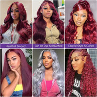 HD Lace Frontal 220% Density 99J Burgundy Body Wave Human Hair Wig Brazilian PrePlucked Wigs For Black Women