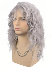 Grey Curly Wavy Toupee Synthetic Wig for Men - Image 4