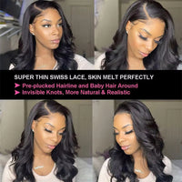 Transparent Lace Front Wig Pre Plucked Natural Black Malaysian Human Hair Wigs 180% Density Lace Frontal Wig Bleached Knots