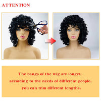 Soft Brown Blonde Big Curly Hair with Bangs Heat-Resistant Daily Synthetic Wig for African American Women