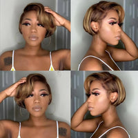 Mixed Straight Pixie Cut HD Lace Human Hair Wig for Women - Image 1