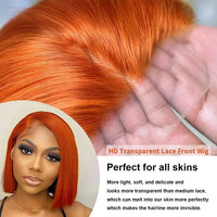 Red & Orange Straight Bob HD Lace Human Hair Wig for Women - Image 4