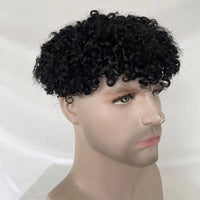 8" Black Curly Full Lace Human Hair Toupee for Men - Image 5