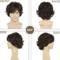 Synthetic Short Haircut Curly Wig with Bangs Short Brown Wigs for Men Curly Layered Natural Looking Realistic