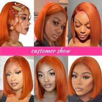 Red & Orange Straight Bob HD Lace Human Hair Wig for Women - Image 5
