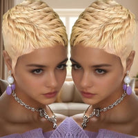 Short Pixie Cut Wig With Bangs Human Hair 180 Density For Women Machine Made Wig