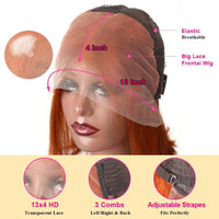 Red & Orange Straight Bob HD Lace Human Hair Wig for Women - Image 6