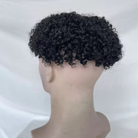 8" Black Curly Full Lace Human Hair Toupee for Men - Image 6