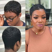 Brazilian Human Hair Short Wave Curly Pixie Cut Wigs