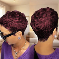 Short Pixie Cut Wig With Bangs Human Hair 180 Density For Women Machine Made Wig
