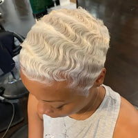 Brazilian Human Hair Short Wave Curly Pixie Cut Wigs