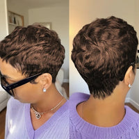 Short Pixie Cut Wig With Bangs Human Hair 180 Density For Women Machine Made Wig