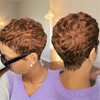 Short Pixie Cut Wig With Bangs Human Hair 180 Density For Women Machine Made Wig