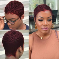 Brazilian Human Hair Short Wave Curly Pixie Cut Wigs