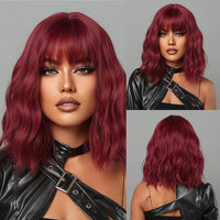 Bob Black Synthetic Wigs Straight Cosplay Short Daily Natural Looking Hair Wig with Bangs Heat Resistant Fiber for Women Afro