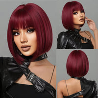Bob Black Synthetic Wigs Straight Cosplay Short Daily Natural Looking Hair Wig with Bangs Heat Resistant Fiber for Women Afro