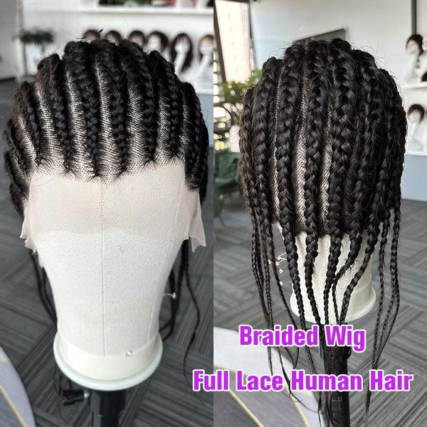 Ready To Wear Go Glueless Full Lace Human Hair Cornrow Braided Wigs For Women