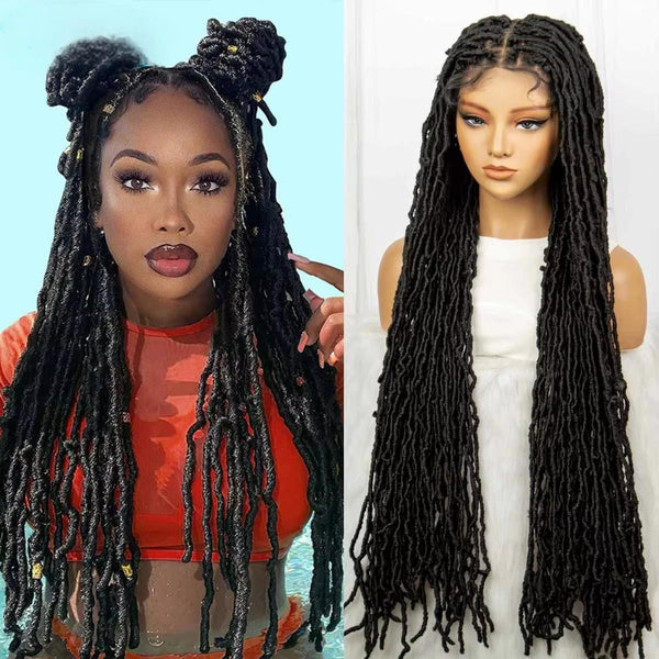 36inch Synthetic Dreadlock Locs Braided Wigs Square Knotless Lace Wig With Baby Hair