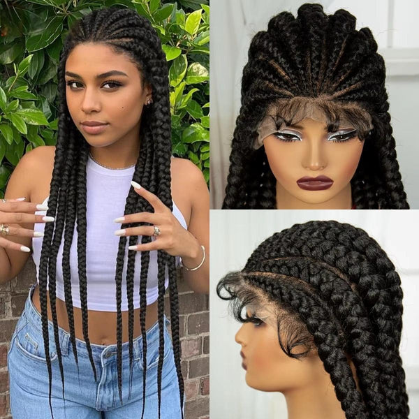32INCH Cornrow Braided Wigs Synthetic Full Lace Knotless Braids Wig with Baby Hair