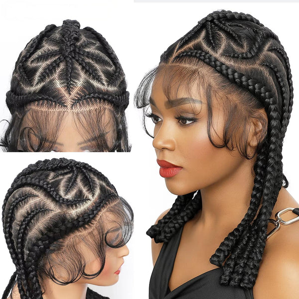 12Inch Cornrow Braided Wig Knotless Synthetic Full Lace Braided Wigs with Baby Hair