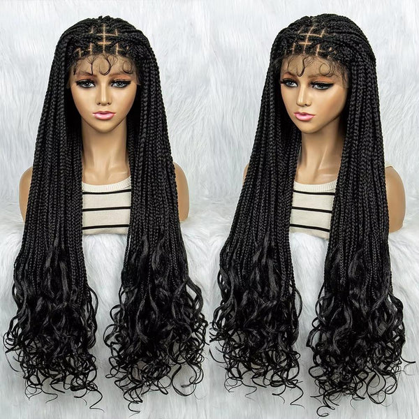 Transparent 9x6 Lace Frontal Boho Wig Synthetic Box Braids Goddess Braided Wigs with Baby Hair