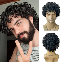 Mens Wig Short Curly Afro Wigs for Men Natural Curly Layered Synthetic Replacement Wig for Male Party Cosplay Halloween