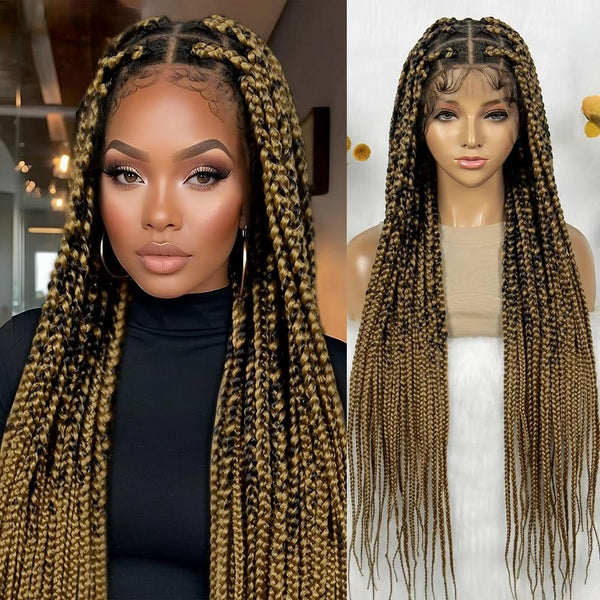 Synthetic Full Lace Wig 1B-27 Big Knotless Box Braided Wig