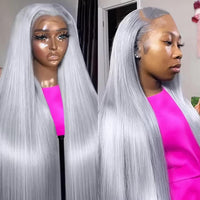 40" Grey Straight HD Lace Human Hair Wig for Women - Image 1