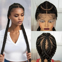 48inch Super Long Cornrow Braided Wigs Synthetic Full Lace Kontless Braids Wig