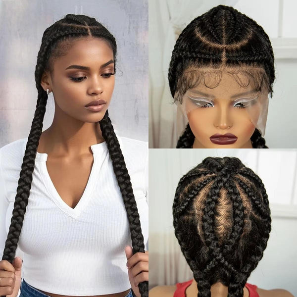 48inch Super Long Cornrow Braided Wigs Synthetic Full Lace Kontless Braids Wig