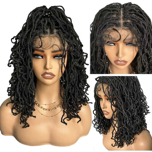 Synthetic 4x4 Lace Front Braid Wig 14inch Curly Faux Locs Large Parting Space Twist Dreadlock Wigs