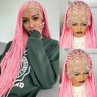 36 Inch Synthetic Full Lace Cornrow Braided Wigs Colored Braiding Hair Wig Pink Knotless Braids Wig with Baby Hair