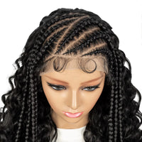 13x6 Lace Front Wig Cornrow Synthetic Braided Wigs  Partition Design with Curly Hair for Women