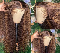 34" Honey Blonde & Mixed Curly Wavy Lace Front Human Hair Wig for Women - Image 2