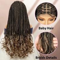 French Braids Knotless Box Braided Wigs with Baby Hair 32 Inches Synthetic Lace Front Wig